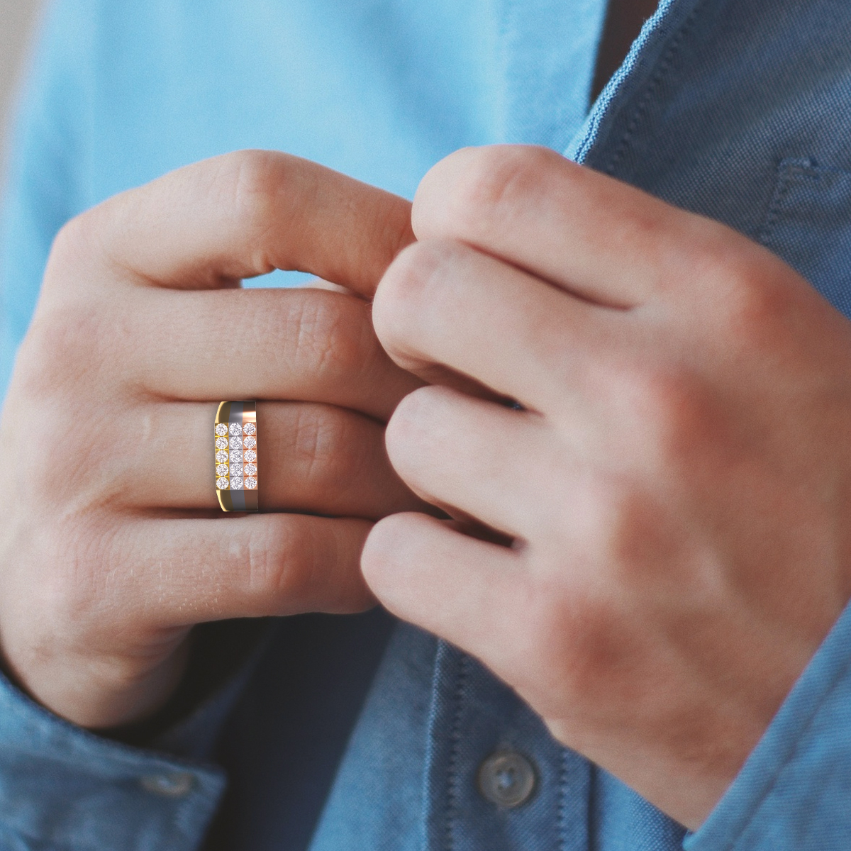 Sparkling Lab Grown Diamond Three Tone Ring